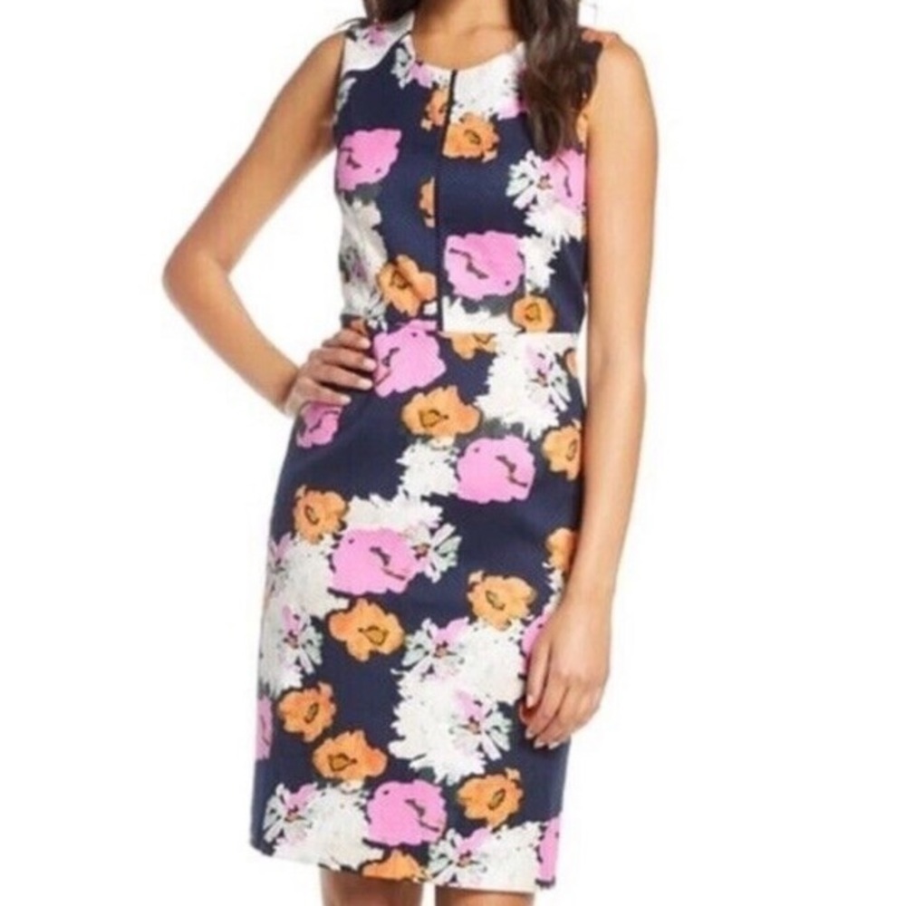 J. Crew Portfolio Classic Sheath Dress Navy Blue Petunia Floral Print Lined Sz 4